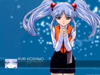 Anime girl blue background snowflakes - long hair and a ponytail free wallpaper for desktop