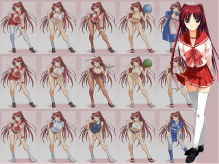 Woman red skirt posing grid - different pose free wallpaper