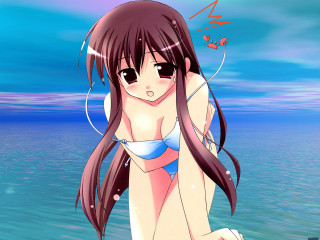 Beach bikini girl butterflies manga - above her head free wallpaper for desktop
