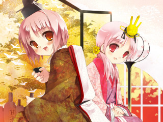 Anime girls window bird kimono - two anime girls sitting next free wallpaper for desktop