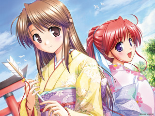 Anime girls blue eyes kimono 2 - a pair of scissors free wallpaper