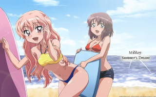 Beach bikinis surfboard anime women - bikinis free wallpaper