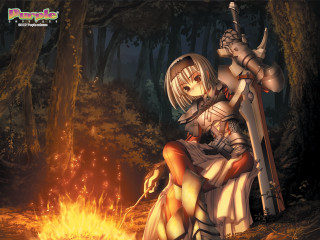 Woman sitting fire forest armor - a chair next free wallpaper