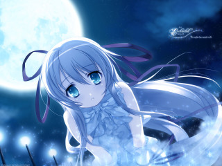 Blue eyes white dress moon - a blue ribbon free wallpaper for desktop