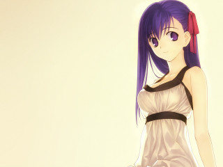 Purple hair white dress red - a white wall free wallpaper for desktop