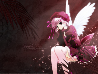 Pink haired girl angel wings 2 - pink hair and a hat free wallpaper