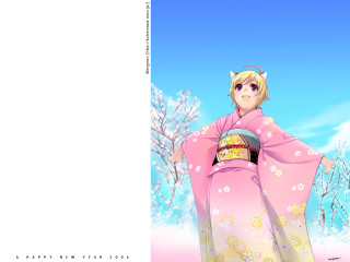 Pink kimono snow cat flowers - her arm free wallpaper for desktop