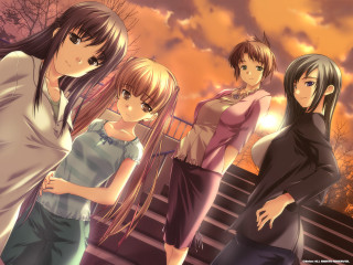 Anime girls stairway sunset autumn - a sunset sky free wallpaper