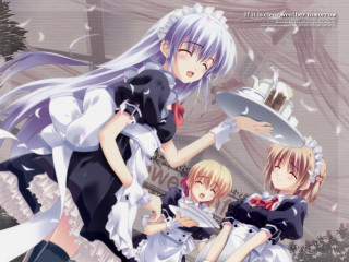 Anime girls hats dresses cake - a street corner free wallpaper