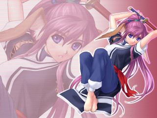 Pink haired anime girl sword - anime style free wallpaper for desktop