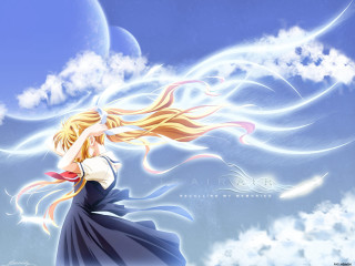 Girl blue dress flying clouds 2 - anime visual free wallpaper