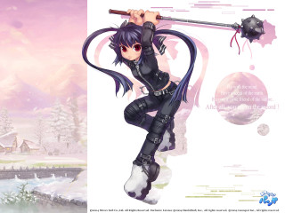 Woman black sword snowy landscape - official art free wallpaper for desktop