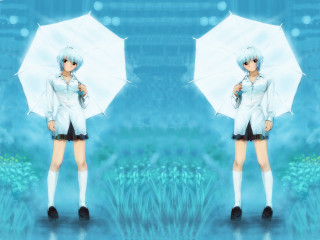 Girl umbrella rainbow blue background - an umbrella in front free wallpaper