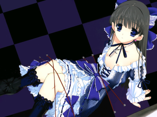 Woman blue dress checkered floor - a blue dress and hat free wallpaper