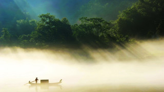 Man in boat lake foggy - a man in a boat free wallpaper