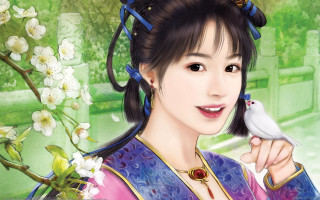 Woman bird cherry blossom dress - dress holding free wallpaper