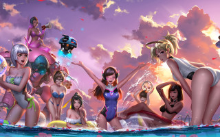 Women bathing suits water sky - free bikini wallpaper