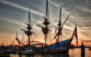 Large boat dock sunset flag - rembrandt free wallpaper