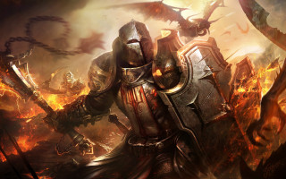 Knight battle flames demon armor - chris rahn free wallpaper