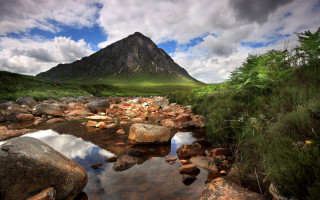 Mountain stream rocks cloudy sky 2 - david paton free wallpaper for desktop