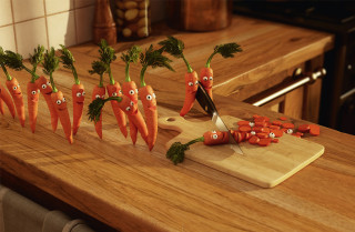 Cuttingboard carrots knife faces 3d 2 - cutting free wallpaper