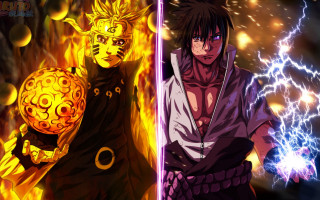 Anime boys fire energy sword - different free wallpaper
