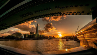 City skyline water sunset clouds 2 - wide angle len free wallpaper