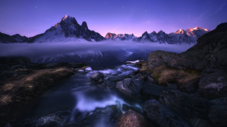Mountain stream night purple sky - derold page free wallpaper