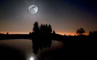 Full moon lake night trees - a dark sky free wallpaper