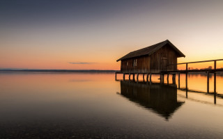 House dock lake sunset reflection 2 - free sunset wallpaper