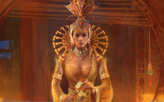 Golden costumed woman with flower - a gold crown free wallpaper for desktop