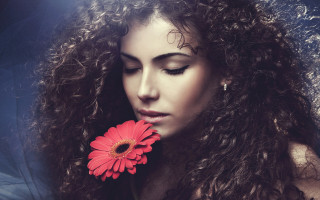 Woman curly hair red flower 2 - curly free wallpaper for desktop