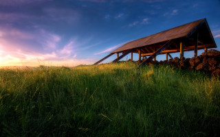 Wooden structure field logs sky - a wooden structure free wallpaper for desktop