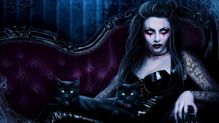 Woman makeup cat couch dark - a creepy look free wallpaper for desktop