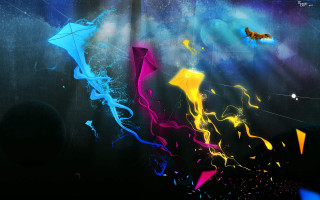 Kites mystical sky aurora constellation - a sky background behind them free wallpaper