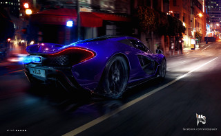 Purple sports car night cityscape - a purple sports car free wallpaper