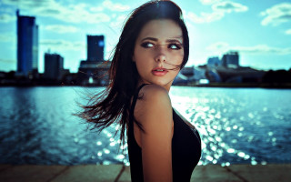 Woman long hair cityscape blue - a body of water free wallpaper for desktop