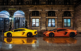 Orange sports cars rainy day 2 - bright color free wallpaper