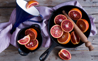 Blood oranges still life painting - a wooden spoon free wallpaper for desktop