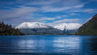 Lake mountains clouds trees sky - a few tree free wallpaper for desktop