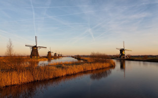 River windmills clouds flemish landscape - a few cloud free wallpaper for desktop