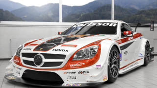 Mercedes sls amg gt3 showroom 2 - the background and a sign free wallpaper