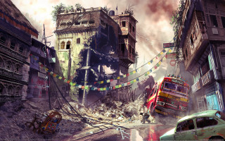 Tokyo cityscape matte painting architecture - a painting of a city street free wallpaper