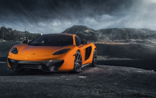 Orange sports car mountain night 2 - orange sports car free wallpaper