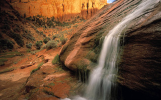Waterfall desert rocks trees sunset - ansel adams free wallpaper for desktop