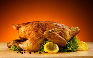 Roasted chicken lemons greens cuttingboard - a cutting board free wallpaper for desktop
