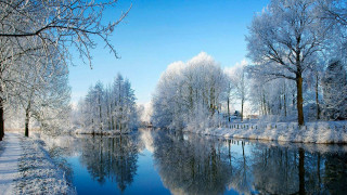 River snowy forest impressionism autumn - snow next free wallpaper for desktop
