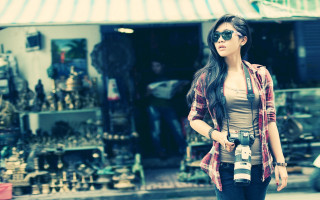 Woman camera city street fashion - cheng shifa free wallpaper