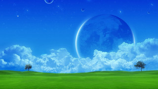Blue planet night sky trees - chiho aoshima free wallpaper for desktop