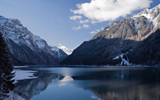 Mountain lake forest snowy trees - carl hoppe free wallpaper